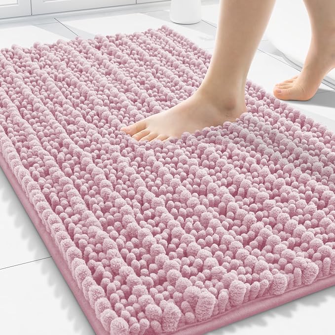 Smiry Bathroom Rugs Mat 30x20, Extra Soft Absorbent Chenille Bath Rugs, Non Slip Rubber Backing Machine Washable Quick Dry Bath Mats for Bathroom Floor, Tub, Shower, Home Decor Accessories, Dusty Rose