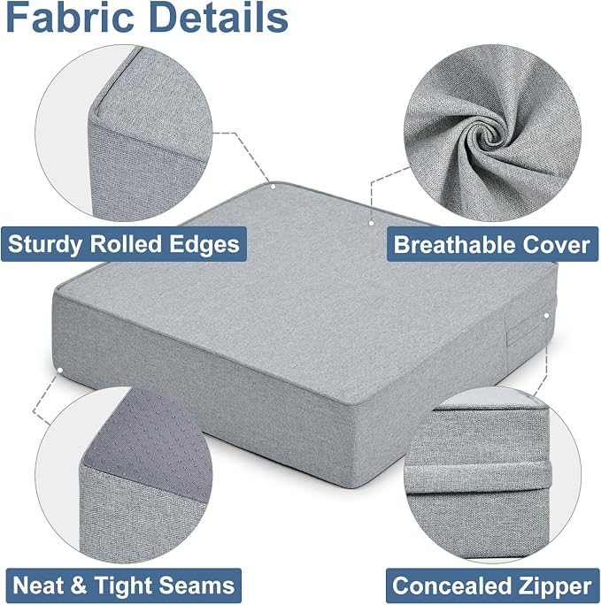 Shinnwa Gel Memory Foam Recliner Cushion for Elderly, Extra Large Seat Cushion, Dual-Layer Foam Chair Pad for Couch, Armchair, Wicker Chairs, Floor, 18 × 18 × 4in, Light Gray