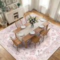 RELEANY Area Rugs Square 10ft Washable Non-Slip, Floral Vintage Distress Medallion Carpet for Living Room Bedroom Dining Room, Pink Greypink Cute