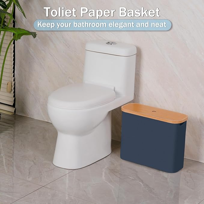 efluky Toilet Paper Basket with Lid, Toilet Paper Organizer for Bathroom, Free Standing Toilet Paper Holder with Storage, Blue