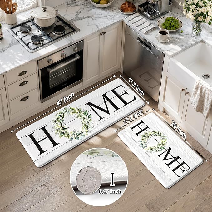 KIMODE Farmhouse Kitchen Mat 2PCS Anti Fatigue Kitchen Rugs Non-Skid Waterproof Kitchen Floor Mat Cushioned Comfort Standing Mat for Office,Laundry,Sink,Home