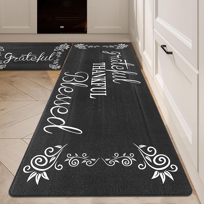 HEBE Anti Fatigue Kitchen Mat Set of 2 Non Slip Cushioned Kitchen Mats for Floor Waterproof Farmhouse Kitchen Rugs and Mats Set Comfort Standing Desk Mat Carpet for Sink,Office,Laundry