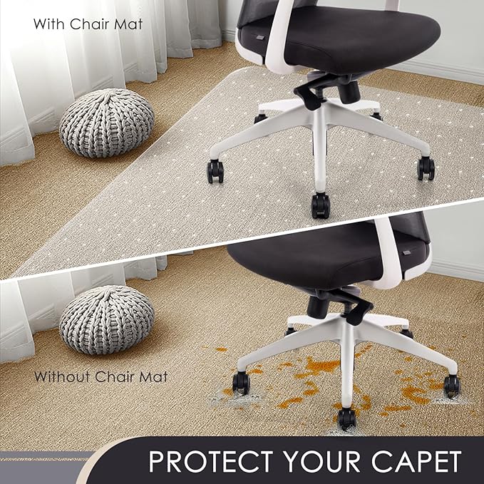 Kuyal Office Chair Mat for Carpet, 32x55 Clear Heavy Duty Computer Chair Mat, Under Desk Protector Carpeted Floors Mat, Easy Chair Movement,Ship Flat