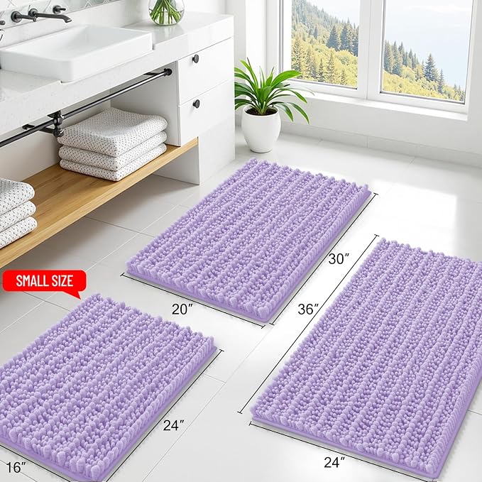 Smiry Bathroom Rugs Mat 36x24, Extra Soft Absorbent Chenille Bath Rugs, Non Slip Rubber Backing Machine Washable Quick Dry Bath Mats for Bathroom Floor, Tub, Shower, Home Decor Accessories, Purple