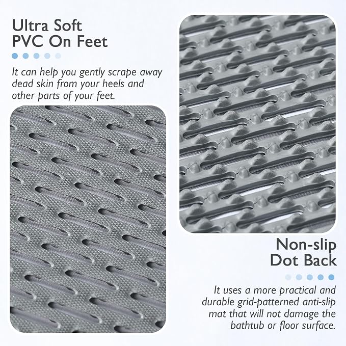 Extra Large Non-Slip Shower Mat, Fast-Dry PVC Bath Stall & Tub Mat, Drain-Hole Design,for Shower Stall Tub for Elderly/Kids，Non Slip Bathroom Safety Accessory，Gray 21"x21"