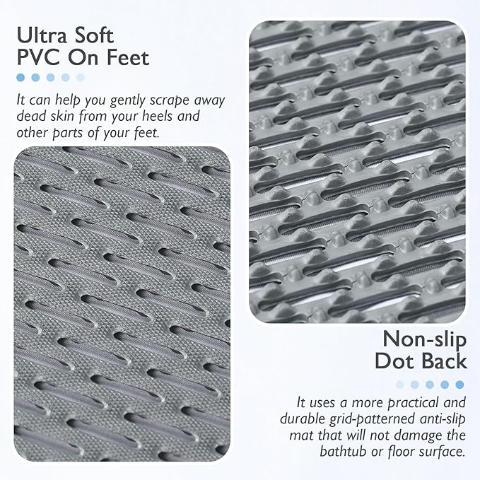 Extra Large Non-Slip Shower Mat, Fast-Dry PVC Bath Stall & Tub Mat, Drain-Hole Design,for Shower Stall Tub for Elderly/Kids，Non Slip Bathroom Safety Accessory，Gray 32"x17"