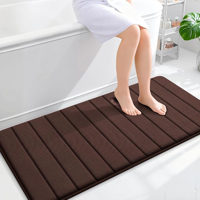 OLANLY Memory Foam Long Bathroom Rugs Runner 47x24, Super Soft Absorbent Bath Mat, Quick Dry, Machine Washable Shower Floor Rugs, Bathmat Carpet, Bathroom Home Decor Accessories, Brown