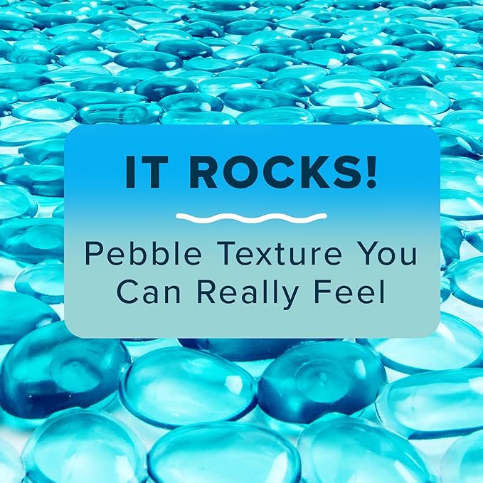 SlipX Solutions Non Slip Pebble Bath Mat for Shower & Bathtub 38x17 | River Rock Look | Accupressure | Massage Bath Mats for Tub | 188 Suction Cups | Machine Washable, Aqua Pebbles