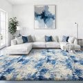 Ophanie 9x12 Blue and Gray Area Rugs for Living Room, Large Navy Grey White Fluffy Shag Fuzzy Plush Soft Carpets, Floor Shaggy Rugs for Bedroom, Carpet for Kids Boys Dorm Nursery Home Decor Aesthetic