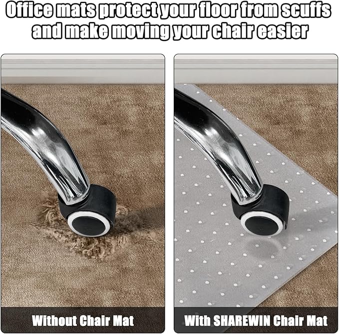 Chair Mat for Carpeted Floor,48''×36'' PVC Carpet Protector for Low Pile Carpets Heavy Duty Effective Grip Anti-Slip,Won't Crack,Easy to Clean for Office and Home