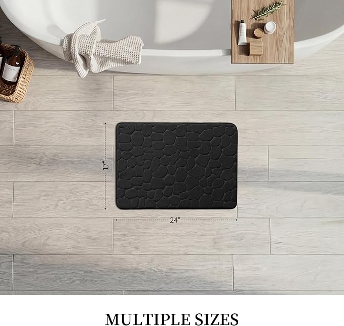 YIHOUSE Bathroom Mat Rug, Memory Foam Bath Mat, Non-Slip Bathroom Floor Mats, Cobblestone Bath Mats Absorbent Bath Rugs Washable Quick Dry (17x24,Black)
