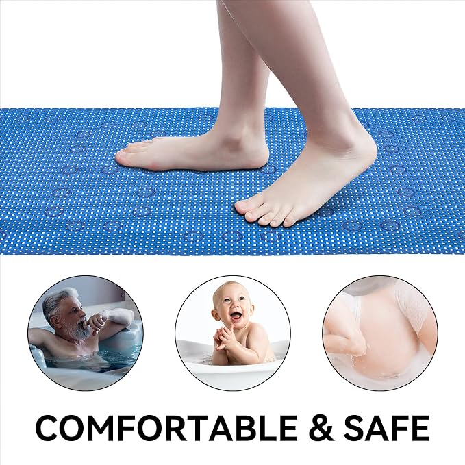 Bathtub Mat Non Slip Ivory 36” X 17” Shower Mat Soft Foam Bath Mats for Bathroom Tub, Bathtub Mat with Drain Holes, Suction Cups, Shower Mat Non Slip