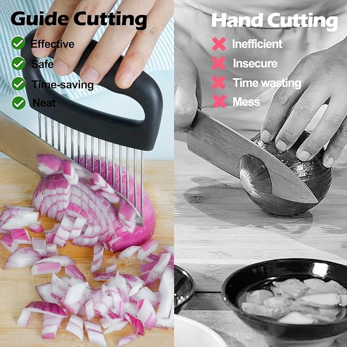 JAYVAR Extra-Large Onion Holder for Slicing, 304 Stainless Steel Onion Cutter Vegetable Chopper, Extra-Large Tomato Slicer with 16 Long Needles, Potato Slicer, Meat Tenderizer, Food Slicing Guide