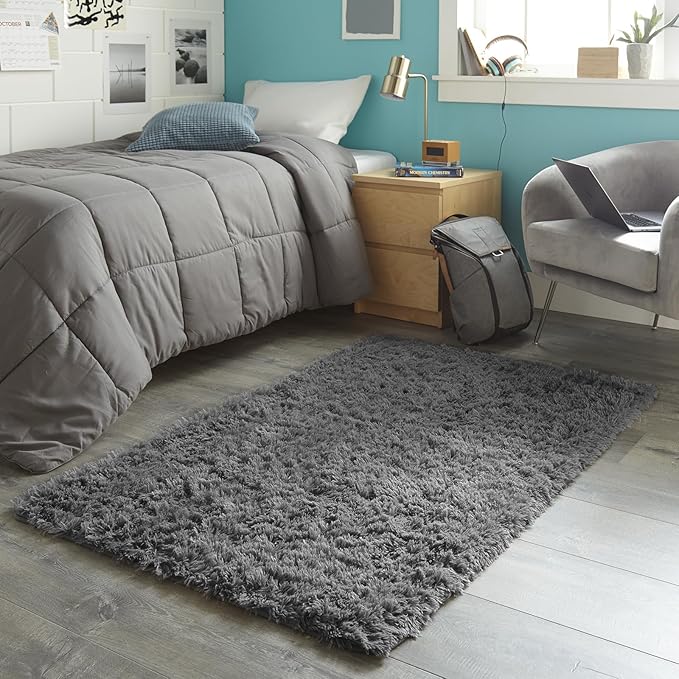 Ophanie Washable 3x5 Area Rug, Bedside Preppy Dorm Rug, College Essentials Non Slip Grey Small Carpets for Bedroom, Anti Slip Fluffy Gray Living Room, Home Decor Aesthetic, Nursery