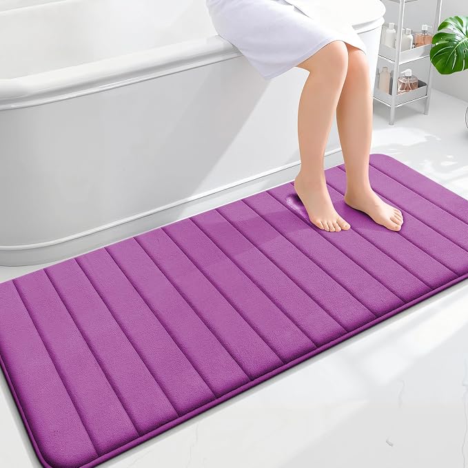 OLANLY Memory Foam Long Bathroom Rugs Runner 59x24, Super Soft Absorbent Bath Mat, Quick Dry, Machine Washable Shower Floor Rugs, Bathmat Carpet, Bathroom Home Decor Accessories, Purple