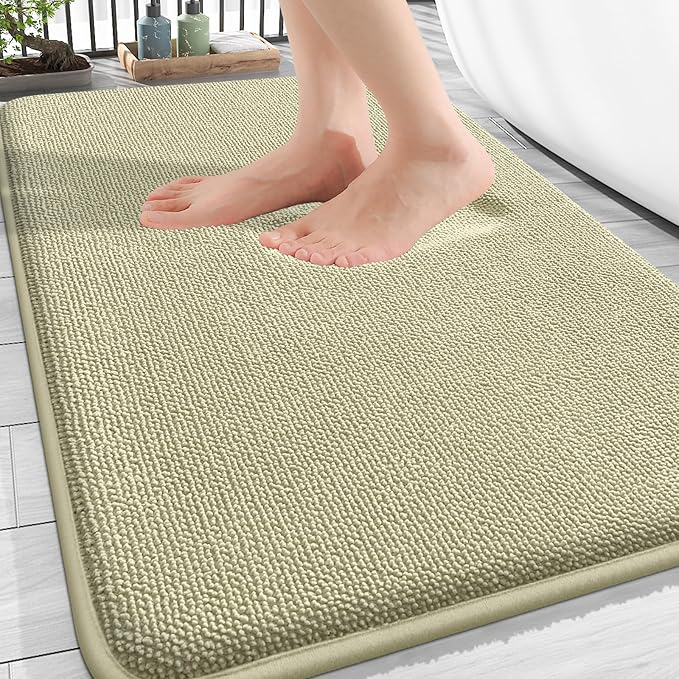 OLANLY Thick Memory Foam Bath Mat Rug 30x20, Extra Soft Absorbent Bathroom Rug, Quick Dry Bath Mats, Non-Slip, Machine Washable Carpet for Bathroom, Tub and Shower, Home Decor Accessories, Vanilla