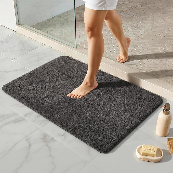 TYUU Bathroom Rugs Non Slip Washable, Ultra Soft Super Absorbent Quick Dry Small Bath Mat with Rubber Backing for Bathroom Floor, Shower, or Sink, Dark Grey 24" x 36"
