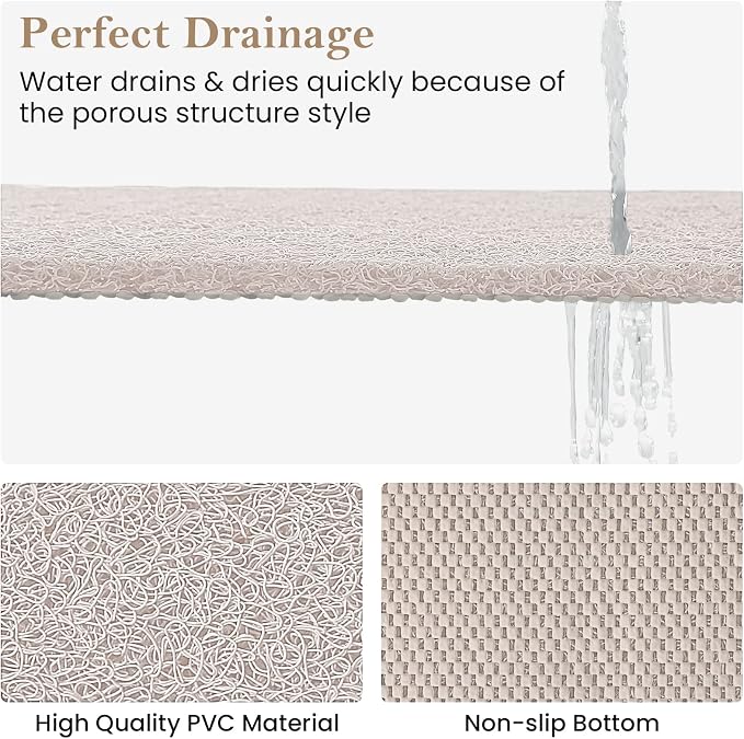 Shower Mat Bathtub Mat Non-Slip,24x16 inch, Soft Tub Mat with Drain,PVC Loofah Bath Mat (Phthalate Free) for Tub and Bathroom,Quick Drying,White