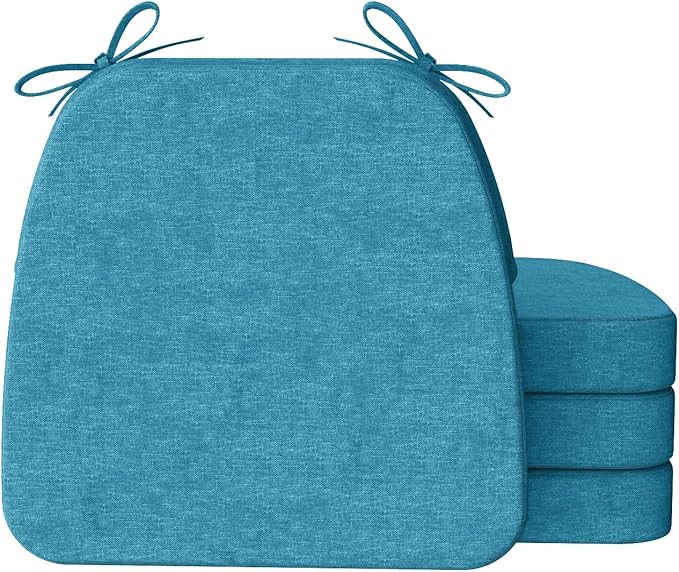 AAAAAcessories D-Shaped Chair Cushions, 2" Thick Dining Chair Pads with Ties and Removable, Machine-Washable Cover, 17" x 16", Set of 4, Teal