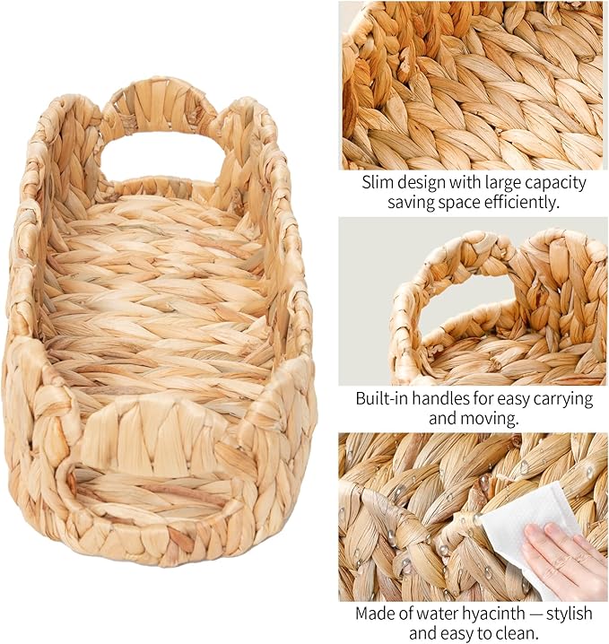 Coeusy Toilet Tank Basket for Bathroom,Scalloped Edge Wicker Basket for Toilet Paper Storage,Small Baskets for Countertop,Shelves,Living Room,Bedroom,Both Organizer&Decor Natural Water Hyacinth