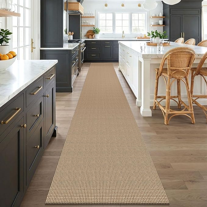 KOZYFLY Boho 2.5'x18' Runners Rugs for Hallway, Extra Long Washable Runner Rug, Woven Non Slip Kitchen Runner, Cotton Entryway Rug, Floor Carpet for Entry, Aisle, Hall, Orange Beige/Tan/Brown