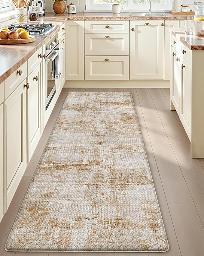 DEXI Kitchen Mats Cushioned Anti Fatigue, 23x59 Floor Padded Runner Rug Non Slip, Waterproof Standing Comfort Memory Foam for Front Sink Laundry, Light Brown
