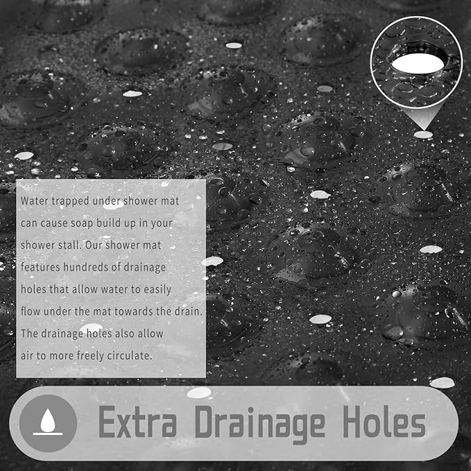 Yimobra Shower Mat 21X21 Inch Square, Non Slip Bathtub Mat with Large Suction Cups&Drain Holes, Soft Fast Dry Shower Stall Mats for Inside Shower, Machine Washable BPA-Free, Bath Essentials, Black