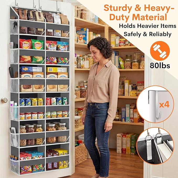 Over the Door Organizer 6 Tiers, Extra Large Behind Door Storage of 12 Compartments, 80 lbs Weight Capacity Hanging Storage Organizer with Clear Window Kids Toys, Shoes, Diapers, Room storage