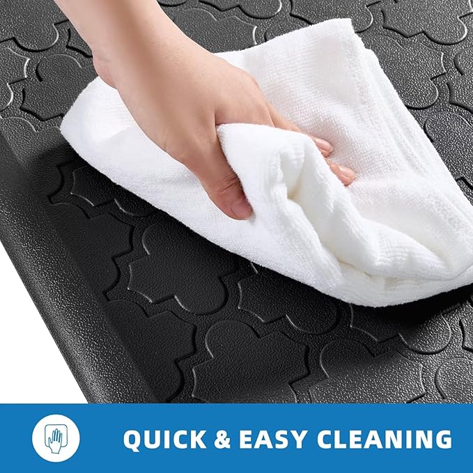 Kitchen Mats for Floor 2 Piece - Anti Fatigue Mats for Kitchen Floor - Non Slip Cushioned Rugs for Standing, Office, Sink, Laundry, Black
