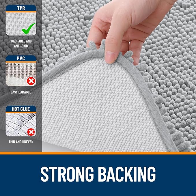 OLANLY Large Bathroom Rugs 50x30, Extra Soft Absorbent Chenille Bath Rugs, Rubber Backing Quick Dry, Machine Washable Bath Mats for Bathroom Floor, Tub and Shower, Home Decor Accessories, Light Grey