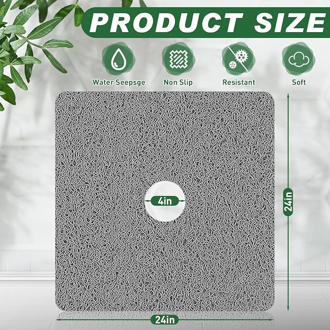 Shower Mat Non Slip,Soft Bath Mat with Drain,Quick Drying PVC Loofah Bathtub Mat for Bathroom,Without Suction Cups,24 x 24 Inch (Grey)