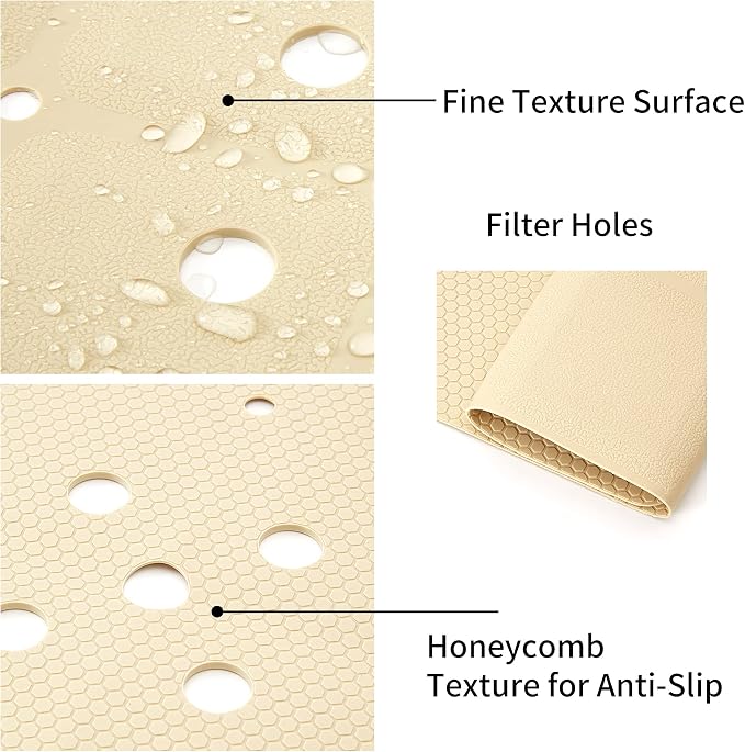 Webos Shower Mat for Textured Surface：Silicone Non Slip Shower Mat Without Suction Cups Foldable - Square Bath Mat for Reglazed Tub Textured Shower Floor (Beige, 21x21)