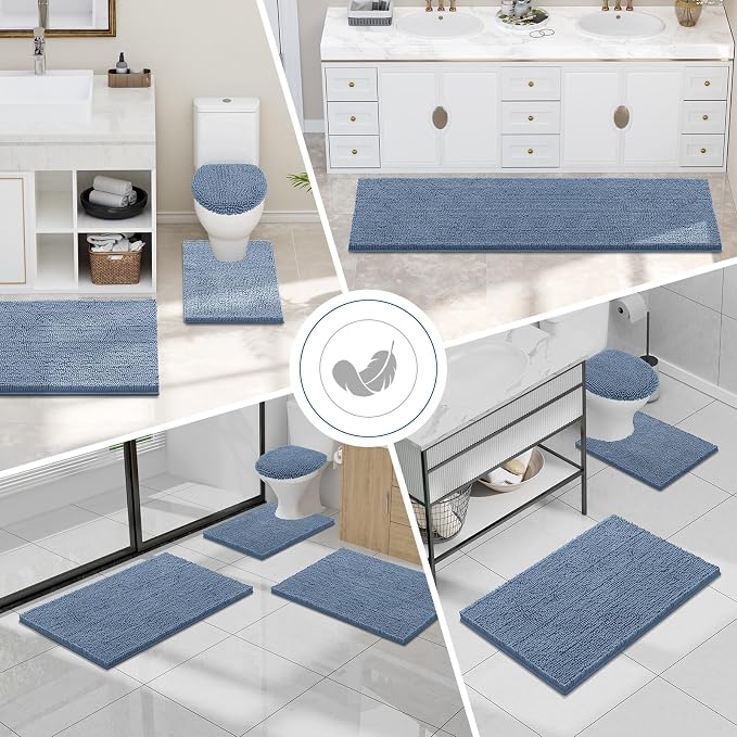 Smiry Luxury Chenille Bathroom Rugs 30x20, Extra Soft and Absorbent Shaggy Bath Mat, Machine Washable, Non-Slip Plush Carpet Runner for Tub, Shower, and Floor, Home Decor Accessories, Grayish Blue
