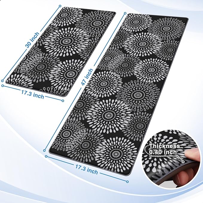 LuxStep Kitchen Mat Cushioned Rugs Anti-Fatigue Mats for Kitchen Floor,Waterproof Non-Slip Mats and Rugs Set for Office,Floor,Laundry 17.3"×30"+17.3"×47",Black