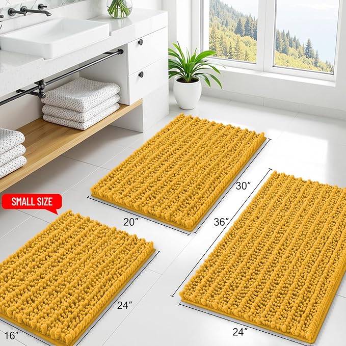 Smiry Bathroom Rugs Mat 24x16, Extra Soft Absorbent Chenille Bath Rugs, Non Slip Rubber Backing Machine Washable Quick Dry Bath Mats for Bathroom Floor, Tub, Shower, Home Accessories, Golden Yellow