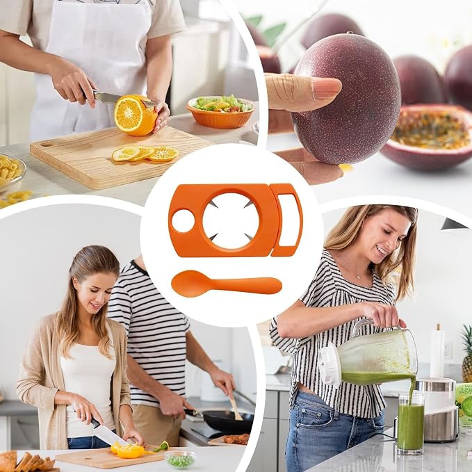 Passion Fruit Opener Tool - Stainless Steel Kitchen Peeling Gadget with Spoon - Passion Fruit Peeler - for Home Restaurant Party Gathering Picnic