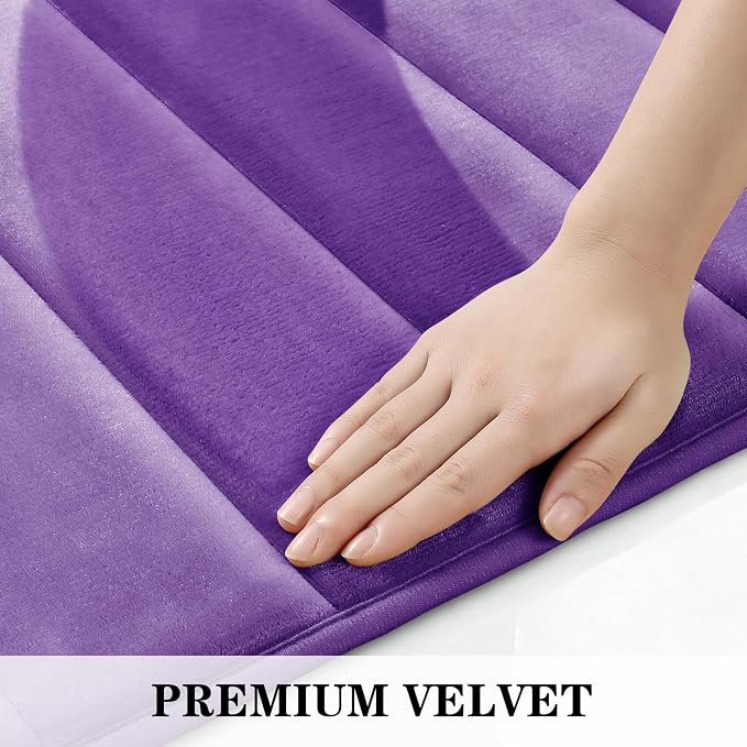 BYSURE Lavender Memory Foam Bathroom Rug Set 3 Piece, Non Slip Extra Soft Absorbent Machine Washable Toilet Bath Toilet Mat (17"x24"+20"x32"+U Shape 20"x24")