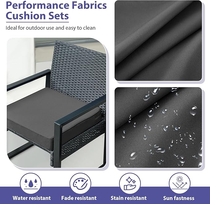 IPYNBAP Outdoor Chair Cushions Set of 4 -Waterproof Outdoor Seat Cushions for Patio Furniture, Patio Chair Cushion with Handle and Ties, Out Door Chair Pads,19x19x3-Square, Darkgrey