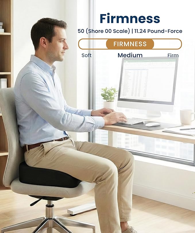 Everlasting Comfort Doctor Recommended Memory Foam Seat Cushion for Office Chairs & Car - Ergonomic Office Desk Accessories - Cushions for Tailbone Pain Relief, Sciatica (Black, X-Large)