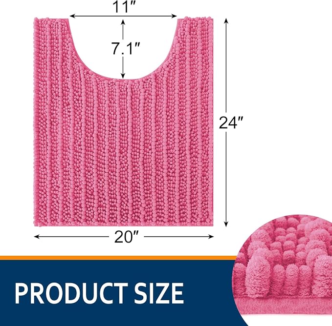 Smiry Bathroom Toilet Rugs U Shaped 24x20, Extra Soft Absorbent Non Slip Rubber Backing Chenille Contour Bath Rugs for Toilet, Machine Washable Contoured Bath Mats, Hot Pink