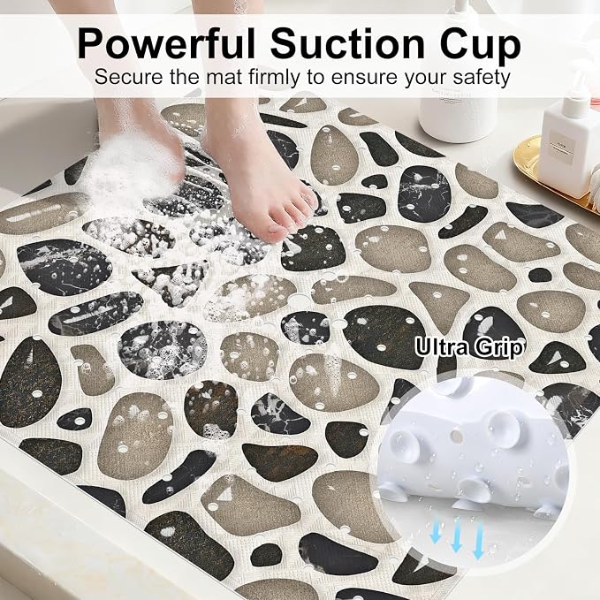 Square Shower Mat, 21x21 Inch Non Slip Shower Mats for Inside Shower Stall, Soft PVC Anti Slip Shower Mat with Sucion Cups, Machine Washable Bathroom Shower Floor Mat for Elderly Kids