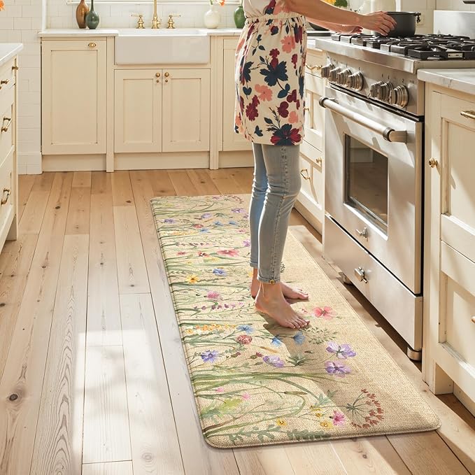 KIMODE Anti Fatigue Kitchen Mats for Floor 24"x59", Farmhouse Kitchen Runner Rug, Cushioned Kitchen Floor Mats Non Slip, Comfort Memory Foam Standing Mats for Laundry Office Sink Desk Brown