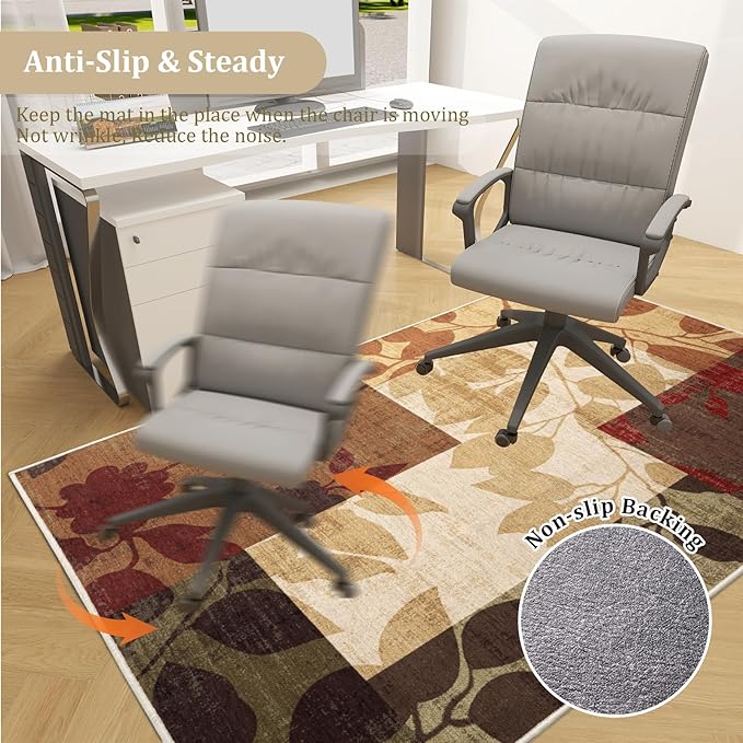 Office Chair Mat for Hardwood Floor, 48"x36" Easy Glide Computer Desk Mat Protector for Rolling Chair Under Desk Rug Nonslip Backing, Machine Wash (Modern)