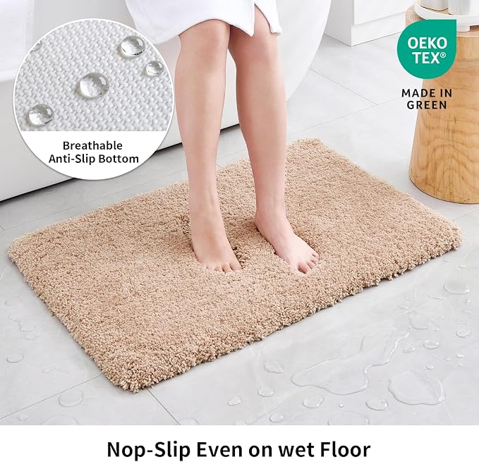 Disolla Beige Bathroom Rug 24x36 - Non-Slip Plush Thick Bath Mat, Highly Absorbent & Ultra Soft Fluffy Floor Mat, Machine Washable for Shower and Tub