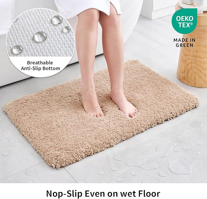 Disolla Beige Bathrom Runner Rug 24x70 - Extra Large Soft Plush Bath Mat, Thick Long Non-Slip Shaggy Floor Mat, Ultra-Absorbent for Master Bathroom Vanity