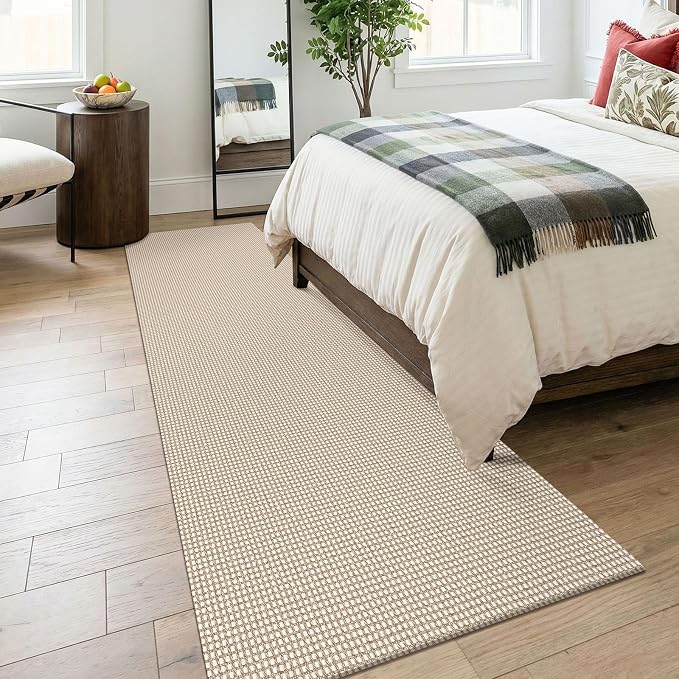 KOZYFLY Runners for Hallways 3x8 ft Washable Kitchen Runner Non Slip Rubber Backed Hall Runners Cotton Entryway Runner Rugs for Indoor Backdoor Bedroom Kitchen, Ivory/Camel/Brown