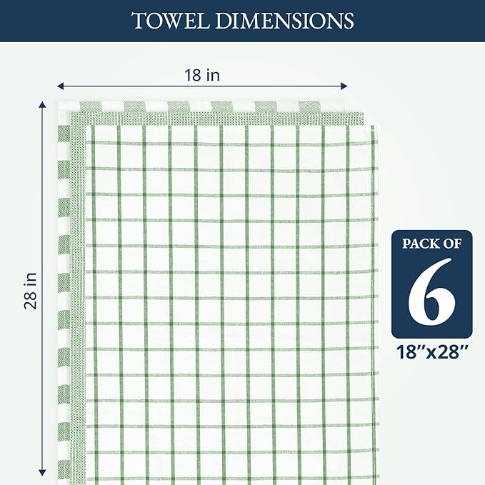 LANE LINEN Cotton Kitchen Towels Set, 6-Pack – Absorbent, Quick-Drying Dish Towels, 18" x 28", Premium Hand and Tea Towels - Olive
