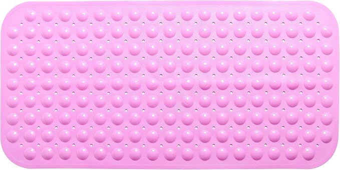 Large Non-Slip Bathtub & Shower Mat 31”x16” (Smooth/Non-Textured Tubs Only) Safe, Clean, Machine-Washable, Superior Grip&Drainage, Vinyl, Opaque Pink