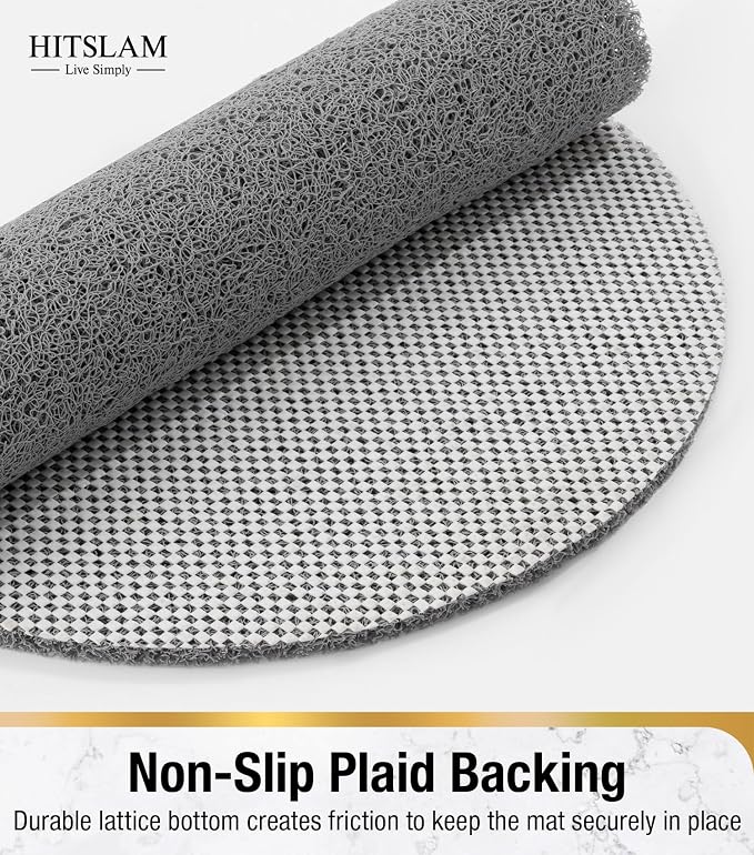 HITSLAM Oval Loofah Shower Mat Non Slip, 27x16 Inch Bath Mat for Textured Tub & Inside Shower Stall, No Suction Cups Quick Drying PVC Porous Floor Mat, Soft Foot Exfoliating Bathtub Mat, Grey