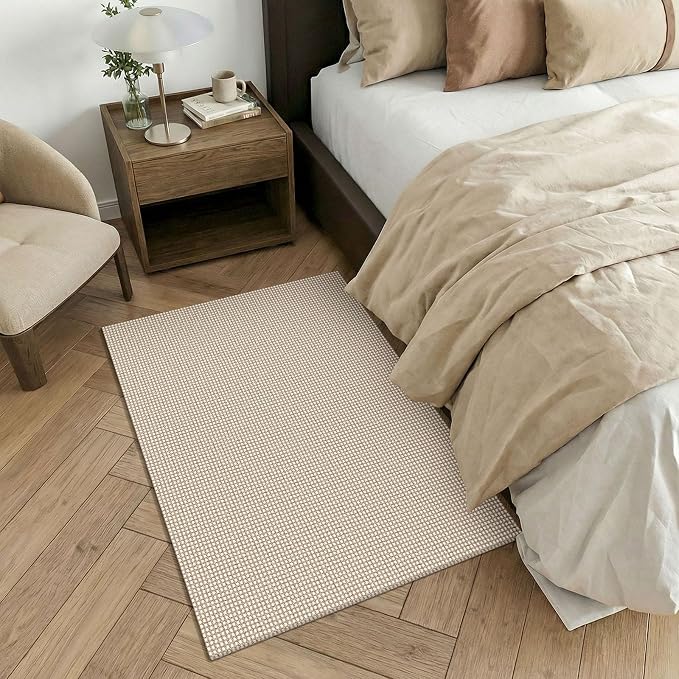 KOZYFLY Washable 3x4 Entry Area Rug, Braided Throw Rugs for Entryway, Non Slip Door Mat Indoor Outdoor Entrance, Front Porch Foyer Carpet for Kitchen, mudroom, Bathroom, Ivory/Camel/Brown